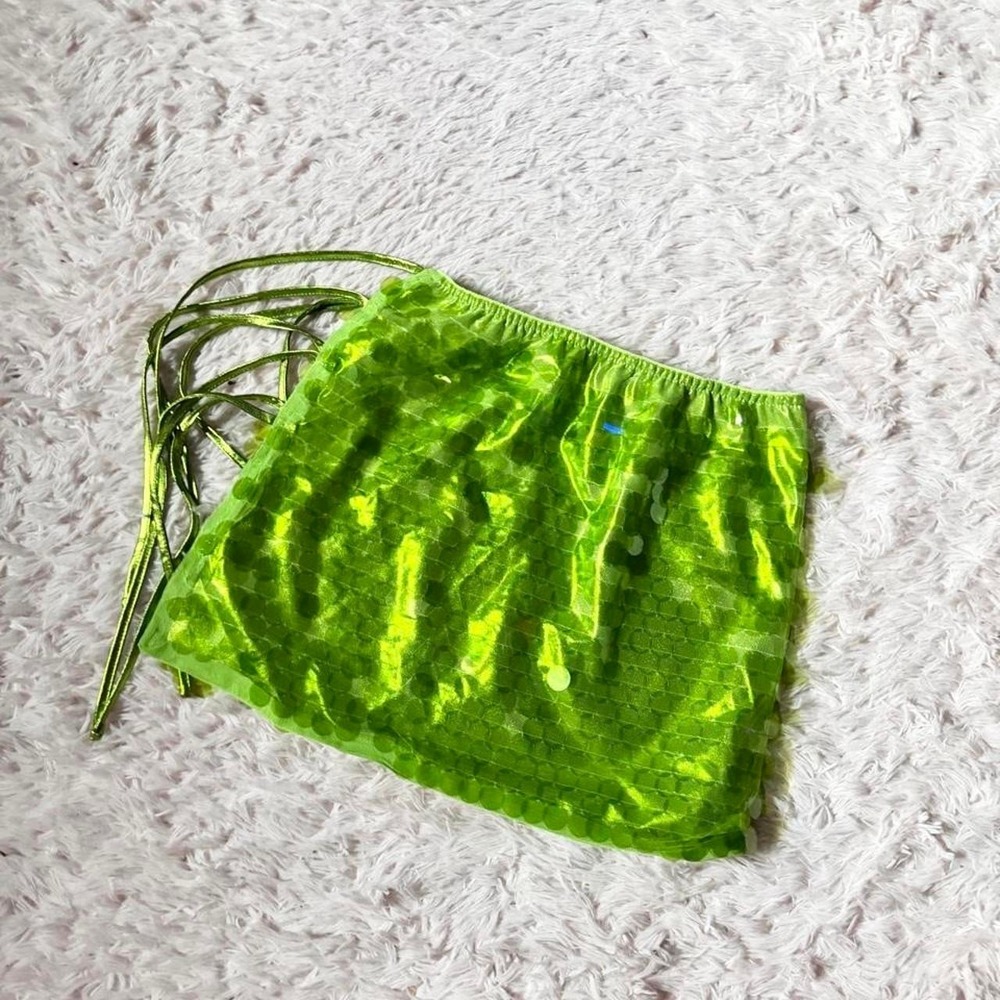 Neon Highlighter Green Sequin Whimsical Rave Festival‎ Statement Skirt Womens M